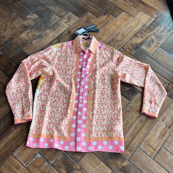 Versace made in Italy 🇮🇹 size 48 CAMICIA pink ivory informal shirt combo